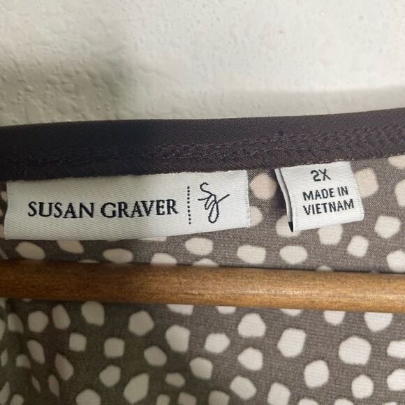 Susan Graver Liquid‎ Knit Brown Spotted Scoop Neck Sleeveless Top Plus Size 2X - Picture 6 of 8